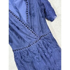 Mi‎ ami Stunning Embroidered Lace Short Sleeve Romper In Blue-Must See! Large